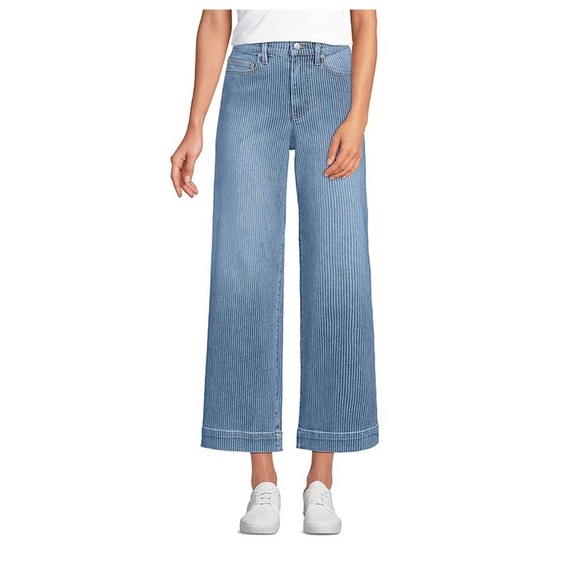 Lands’ End Recover High-Rise Striped Wide Leg Crop Jeans – Size 16 Petite - Picture 1 of 9